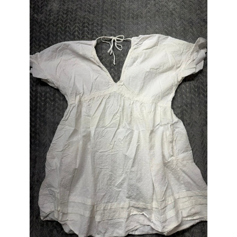 Wishlist White Swiss Dot Babydoll Tunic Top V-Neck Flutter Sleeve M/L 0616